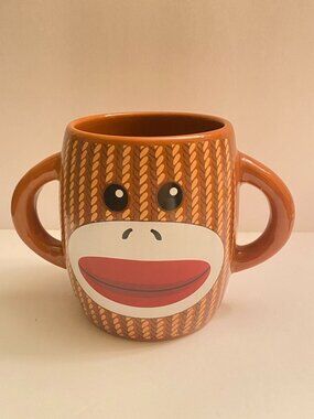 Galerie Sock Monkey Large Mug Double Handle 16 oz Brown Cocoa Coffee
